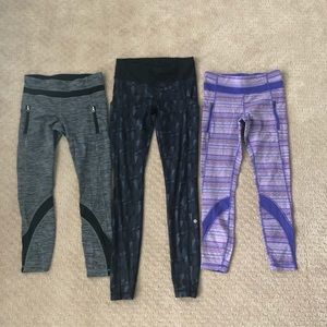 Lululemon set of 3 leggings size 6.